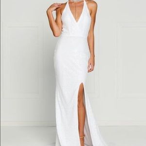 WHITE ALL SEQUINED PROM DRESS